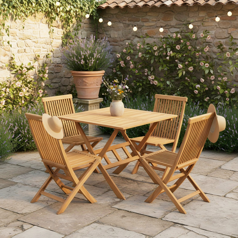 Table de patio pliante en bois d'acacia 36 po, table de bistro carrée extérieure avec trou pour parasol, plateau à lattes et structure en X robuste en bois