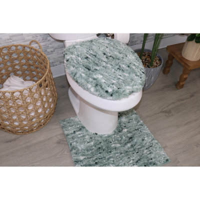 Essential 2-Piece Bathroom Contour and Toilet Lid Cover Set, Plush Microfiber Contour Rug and Non-Slip Toilet Lid Cover, Ultra Absorbent, Quick-Dry, Machine Washable, Green