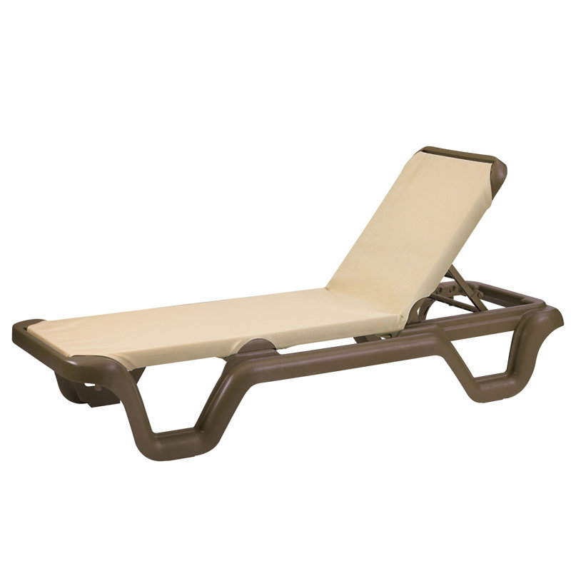 Grosfillex Marina 78" Long Reclining Chaise, Khaki/Bronze