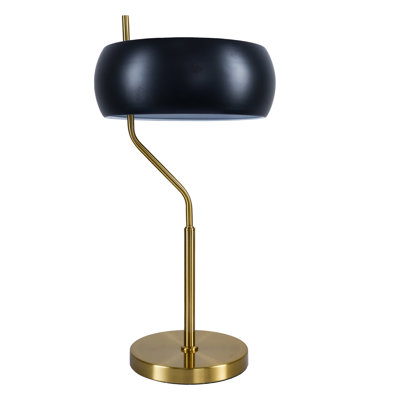 Minimalist Gold Table Lamp with Drum Shade - Black Outer & White Inner Bedside Lamp for Nightstand, Living Room, Office - Modern Metal Base Desk Lamp