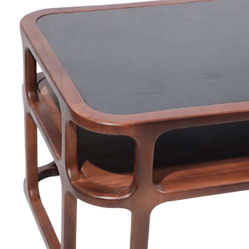 Table basse rectangulaire avec tablette en bois et plateau en marbre, table de salon de style Mid-Century moderne avec finition en bois de noyer, petite table basse avec rangement, 40 po