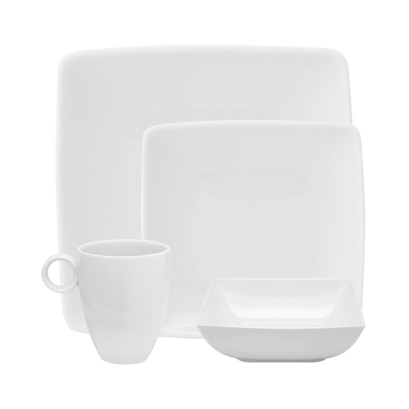 Carré White 4 Piece Porcelain China Dinnerware Set
