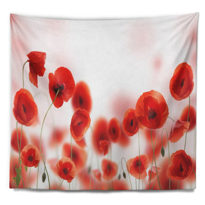 Tapisserie fleurs de pavot sur fond rose