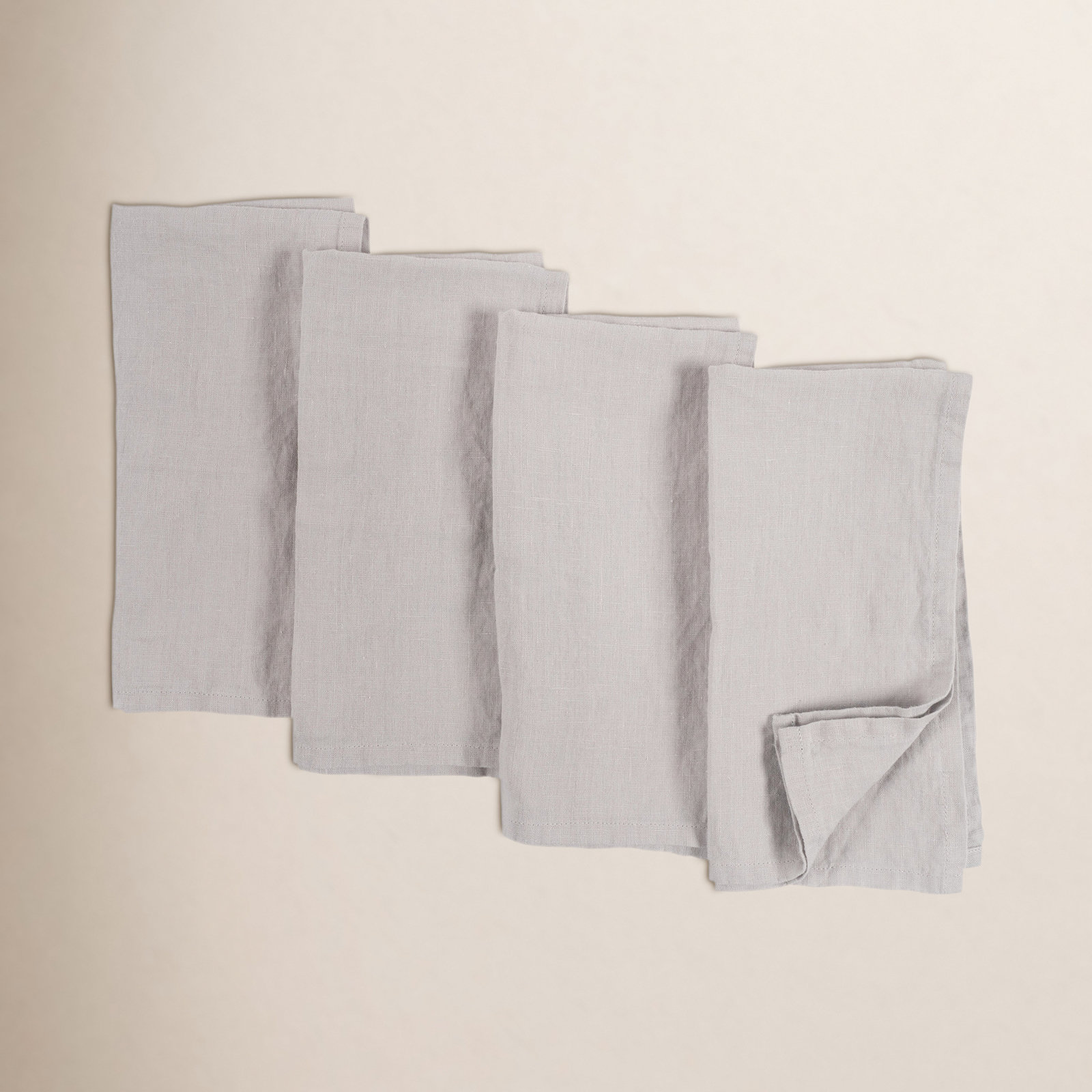 Alvia 100% Stone Washed Linen Napkins, 20" x 20", Light Gray