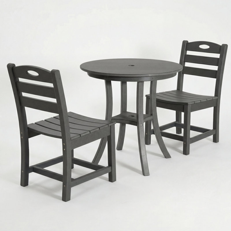Ensemble bistro de patio en PEHD gris anthracite 3 pièces avec table ronde et 2 chaises