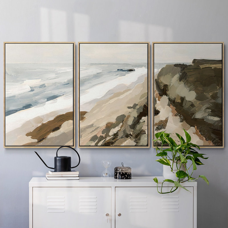 "Bluff Bay I", peinture sur toile 3 pièces, Encadré naturel, H 40 po x l 78 po