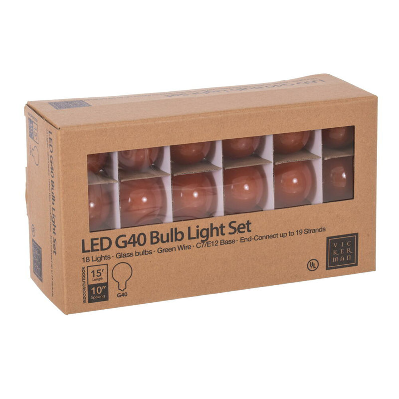 18Lt LED Glass G40-E12 Filament End-Connecting Set, Amber