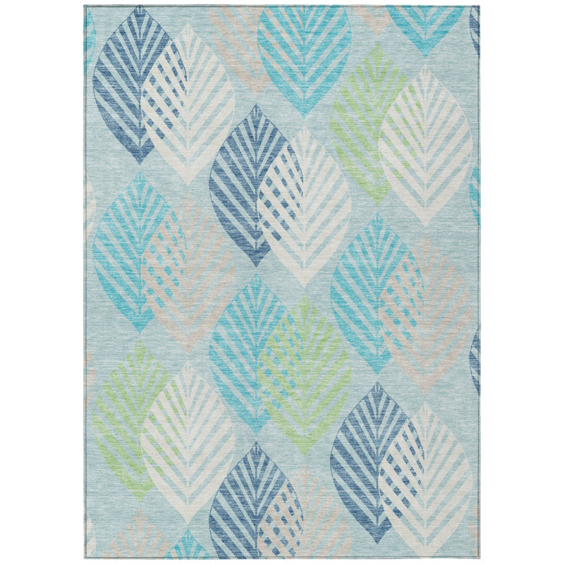 Tapis intérieur / extérieur lavable floral bleu sarcelle 9 pi x 12 pi HomeRoots