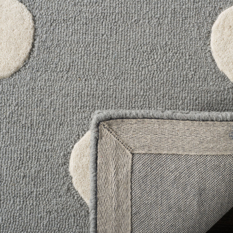 Tapis en laine touffeté à la main Krystyna, Rond 5 pi, Gris / ivoire