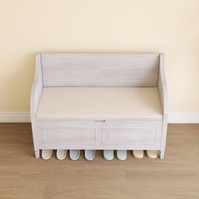 Solid Wood Storage Bench With Safety Hinge