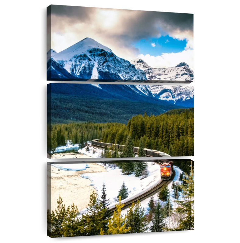 Mehar Winter Train Through Banff, 50" H x 32" W