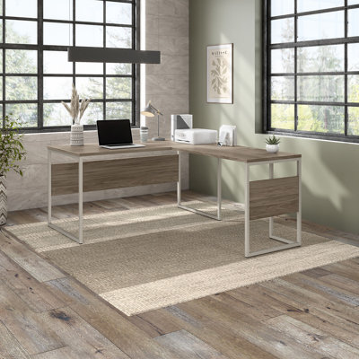 Ensemble de bureau d'ordinateur en forme de L en hickory moderne réversible Gaythorne