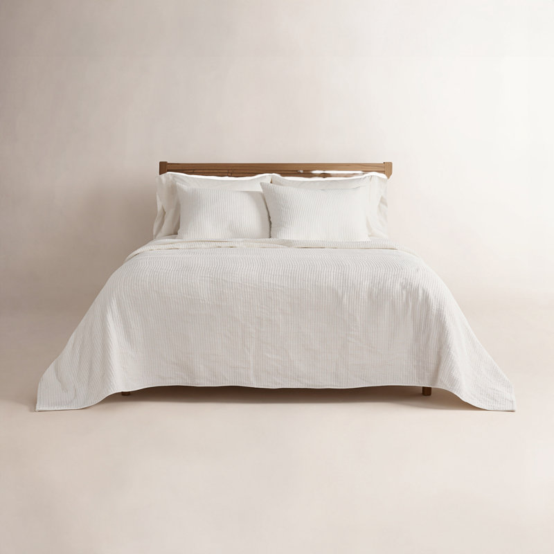 Ensemble de couvre-lit en coton côtelé matelassé, Blanc brillant, Courtepointe pour lit grand + deux taies décorati
