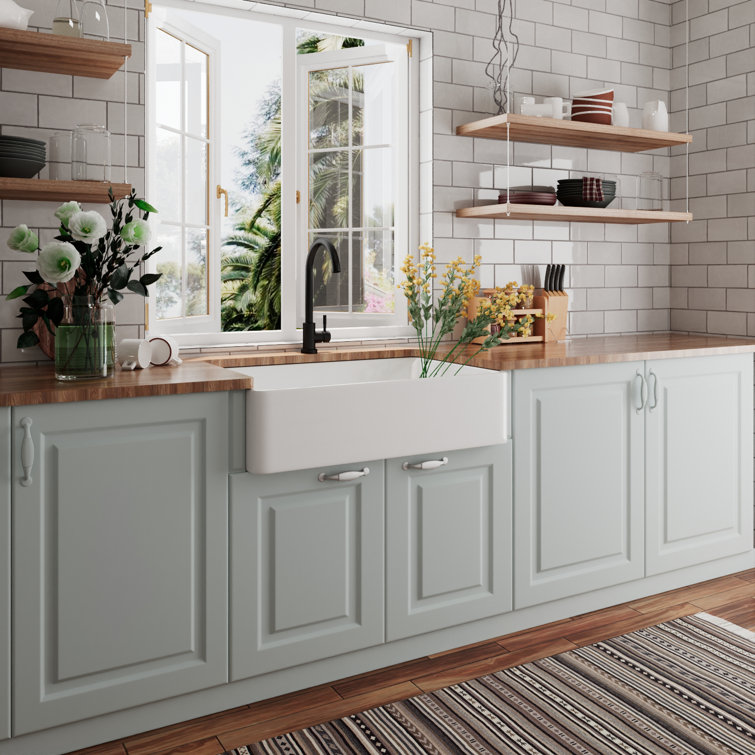 Feast 33" L x 20" W Single Bowl Farmhouse Kitchen Sink with Sink Grid and Basket Strainer