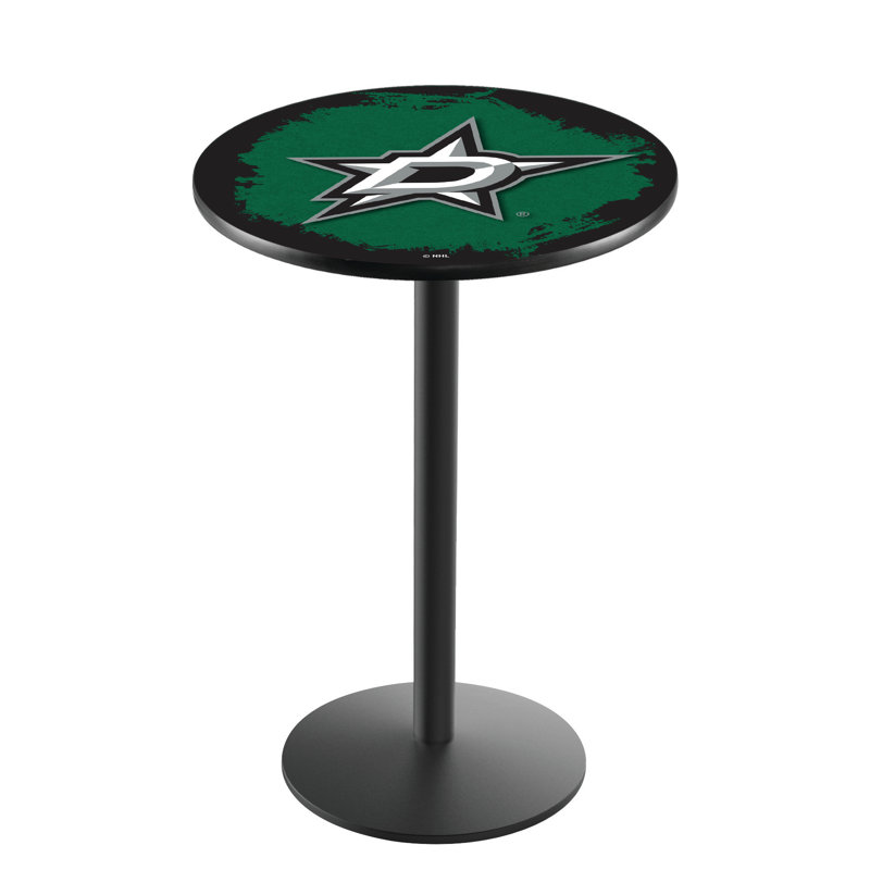 NHL Round Metal Base Dining Table, Black Wrinkle, Dallas Stars