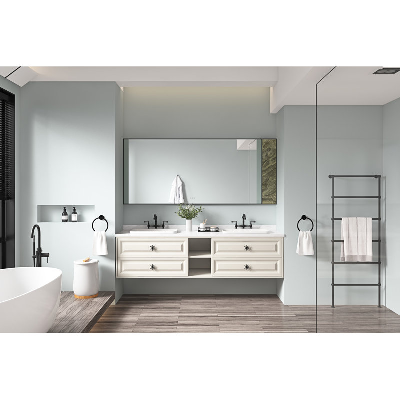 Meuble-lavabo 96 po x 36 po à DEL avec miroir, grand miroir de salle de bain avec cadre en aluminium noir mat
