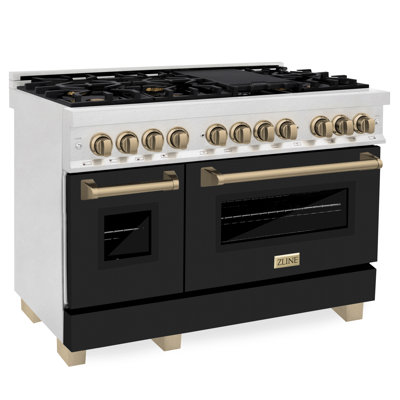 ZLINE autographe 48 po Legacy Dual Range en acier satiné avec détails noirs et bronze