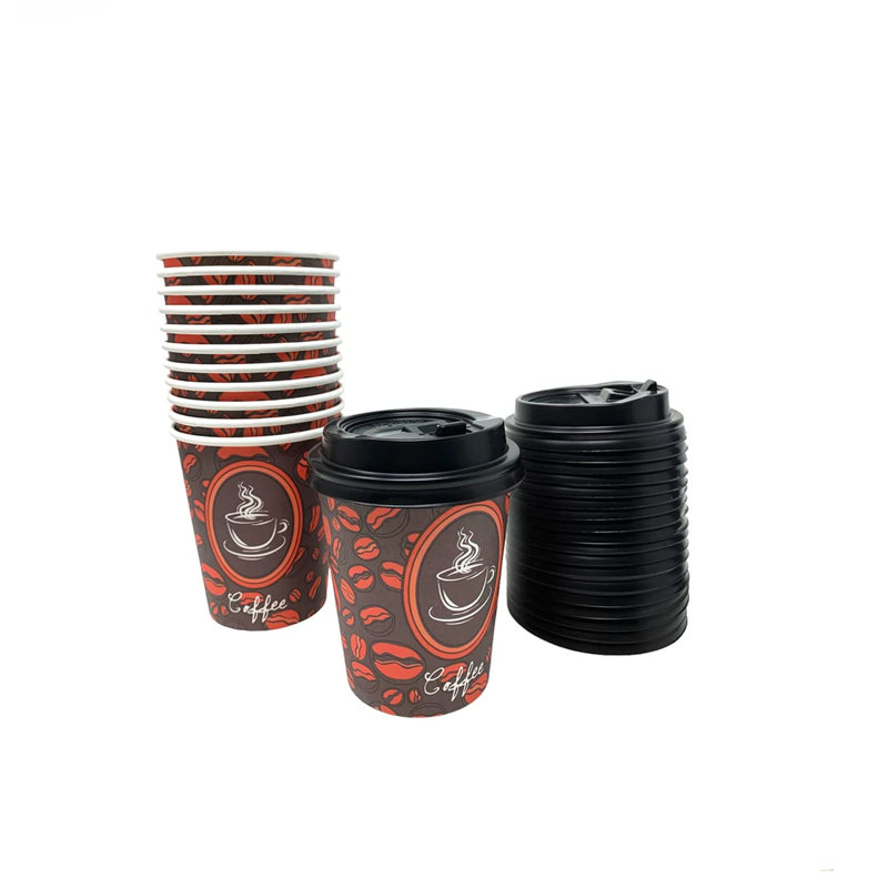Paquet de 100 tasses à café en papier jetables de qualité avec couvercles - 8 oz
