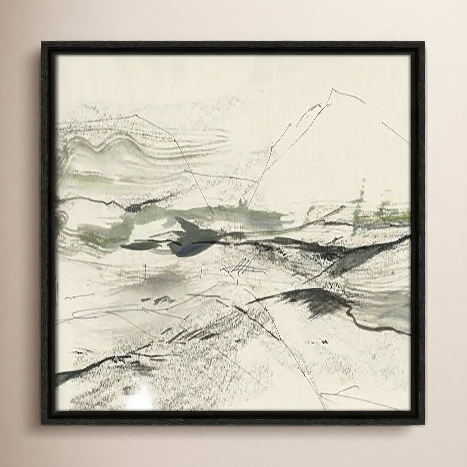 Green Sketches Print, Espresso Floater Framed, 17.5" H x 17.5" W x 2" D