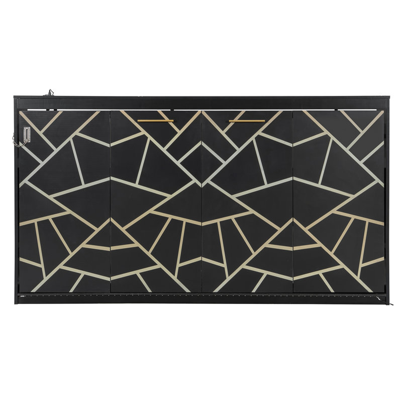Lit escamotable simple de taille simple pliable sur le côté avec motif imprimé tendance, éclairage à DEL sous le lit et prise USB intégrée - Design peu encombrant - noir