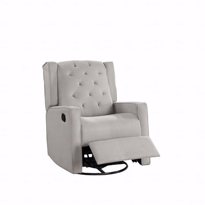 Contemporary Light Gray Color Polyfiber Swivel With Recliner Function Chair 1Pc Manual Motion Wing Back Tufted Cushion Living Room Furniture Glider Chair