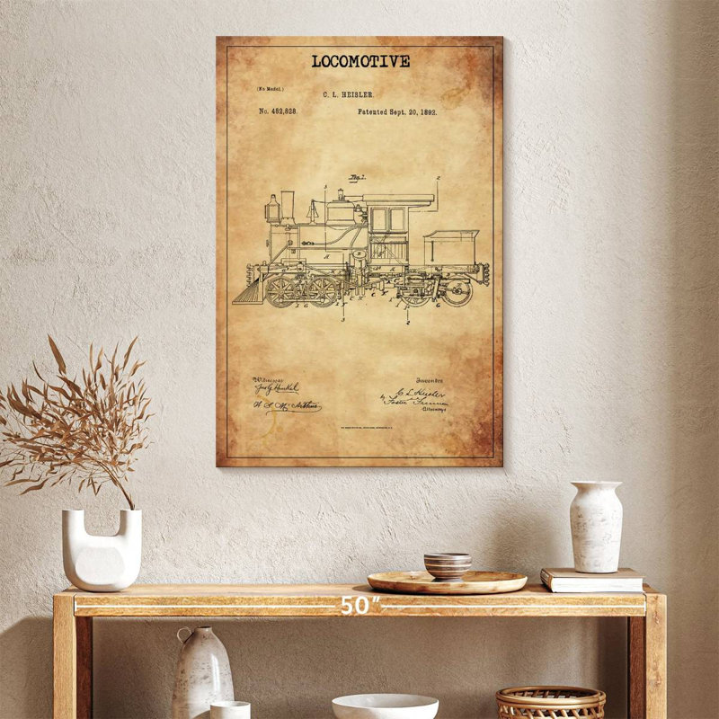 Locomotive Patent, 39" H x 26" W