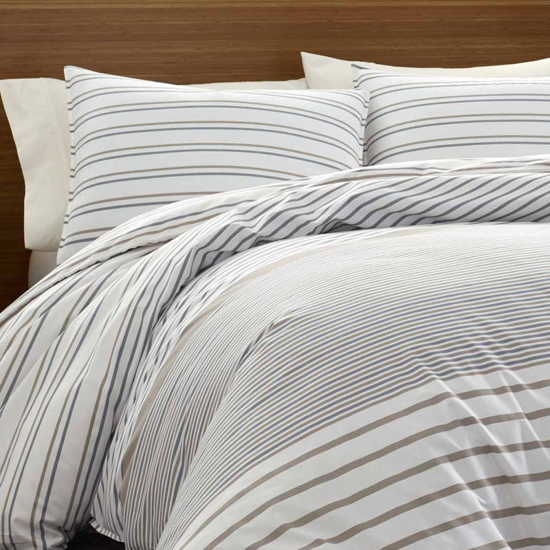 King Neutral Striped Cotton Duvet Cover and Sham Set