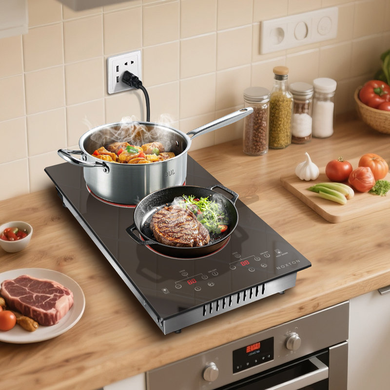 Plaque de cuisson électrique Karinear, réchaud électrique à 2 brûleurs 12 po avec prise, 1400 W