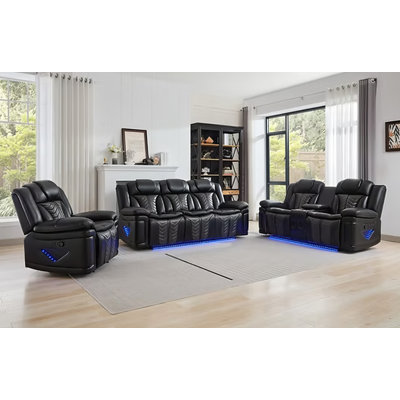 Nova 3 Piece Reclining Black Set