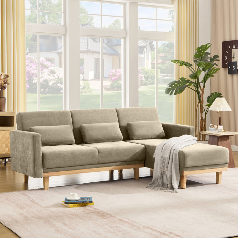 86.6'' 3-Level Adjustable Chenille Reversible L-Shaped Sectional, Chenille kaki