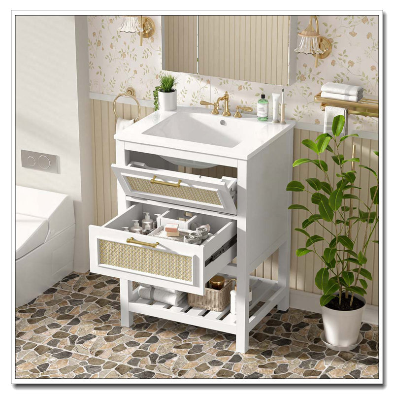 Meuble-lavabo 24 po avec lavabo en céramique intégré, Blanc