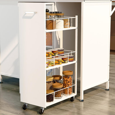 Îlot de cuisine avec espace de rangement, bar pour le petit-déjeuner avec panneau rabattable pliable, grandes armoires et tiroirs de rangement, grande table basse avec crochets, blanc