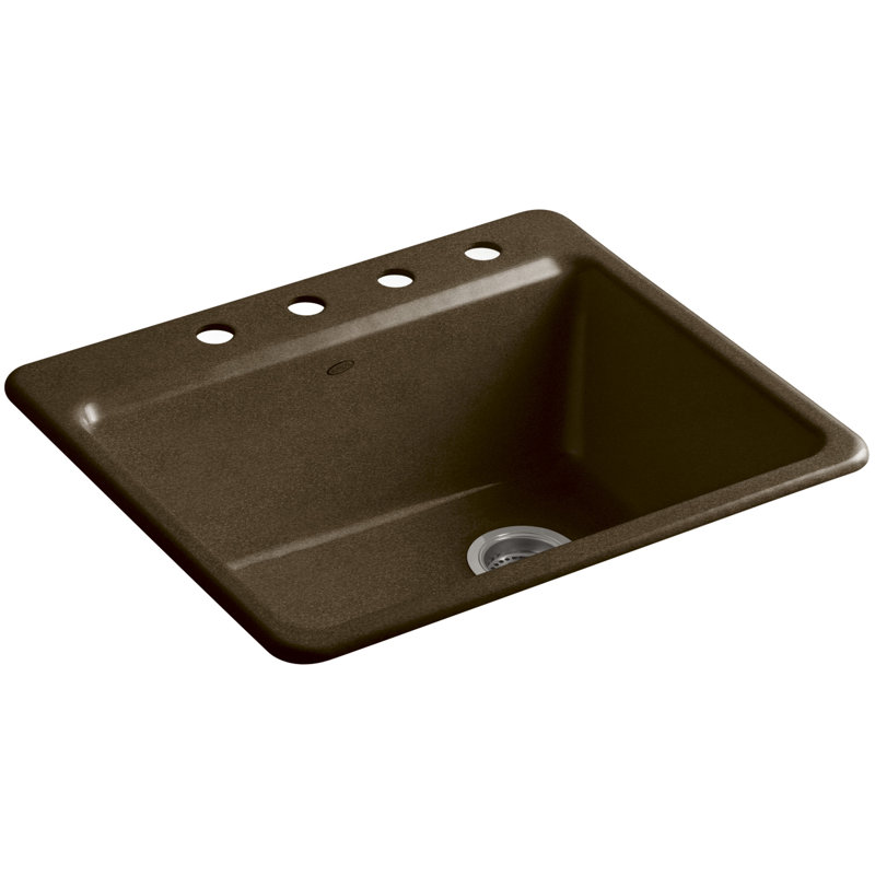 Riverby® 25" L x 22" W x 9-5 8" Bar Kitchen Sink with Basin Rack, Black Black, 4 holes