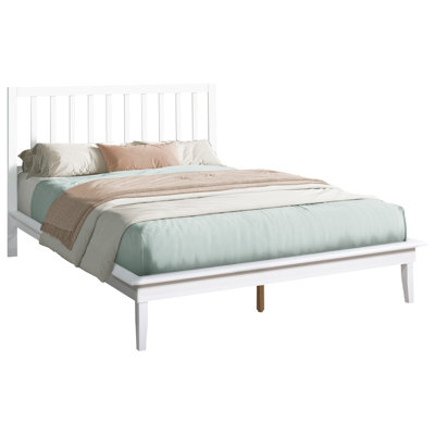 Cadre de lit plateforme grand moderne de style moderne seulement, concept de conception contemporaine, bois blanc et pieds, conception ouverte, 12 lattes de bois pour une expérience relaxante, assemblage simple, charge de 600 lb