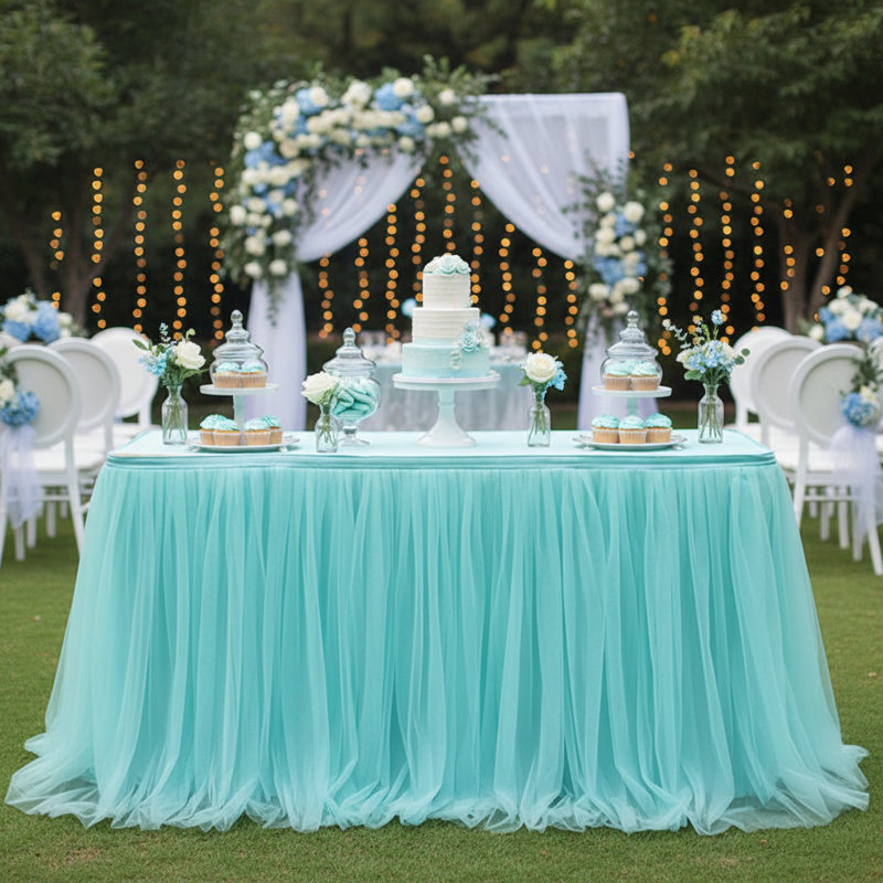 1 jupe de table en tulle 100X75cm, Aqua pâle