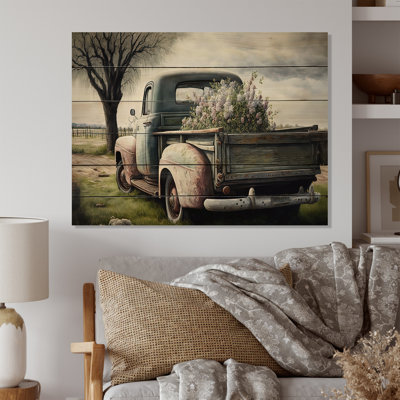 Grange fleur livraison camion V - Art mural bois de campagne / campagne - bois de pin naturel