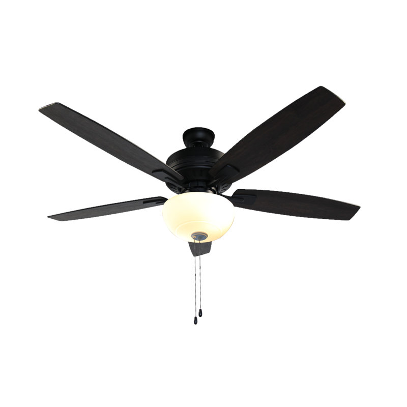 Ventilateur de plafond en nickel brossé 52 pouces avec ensemble d'éclairage DEL Fusion, Noir mat, Black