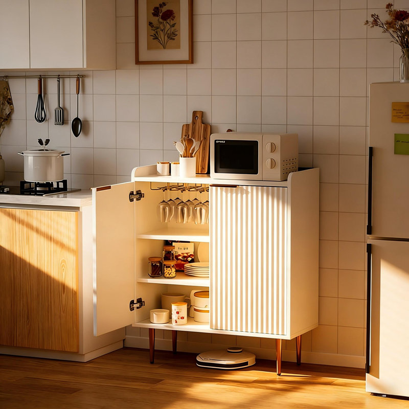 Buffet Farmhouse, buffet multifonctionnel avec rangement, Blanc