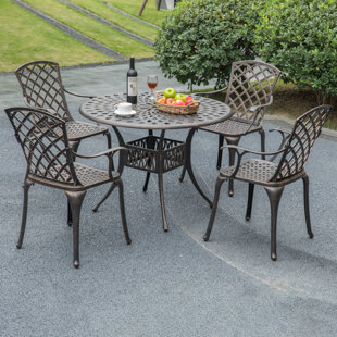 Nesma Indoor And Outdoor Bronze Dinning Set 4 Chairs With 1 Table Bistro Patio Cast Aluminum.
