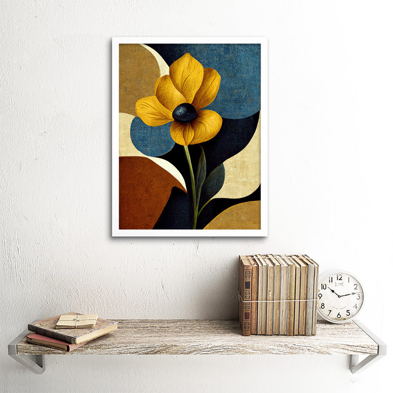 Autumnal Abstract Stem Flowers Artwork - Single Picture Frame Print, White Framed Unframed, 43cm H x 33cm W x 2cm D