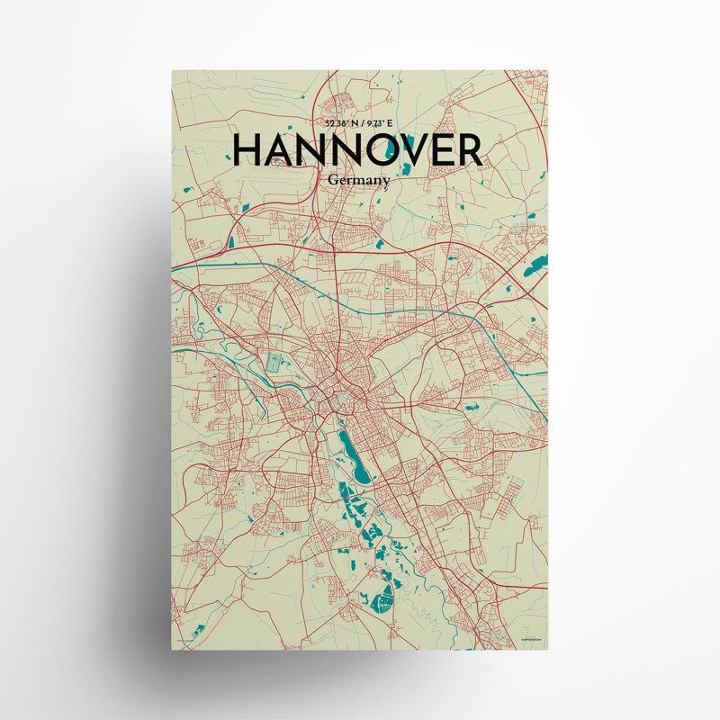 Hannover City Map In Tricolour - No Frame Print, 17cm H x 11cm W x 0.05cm D