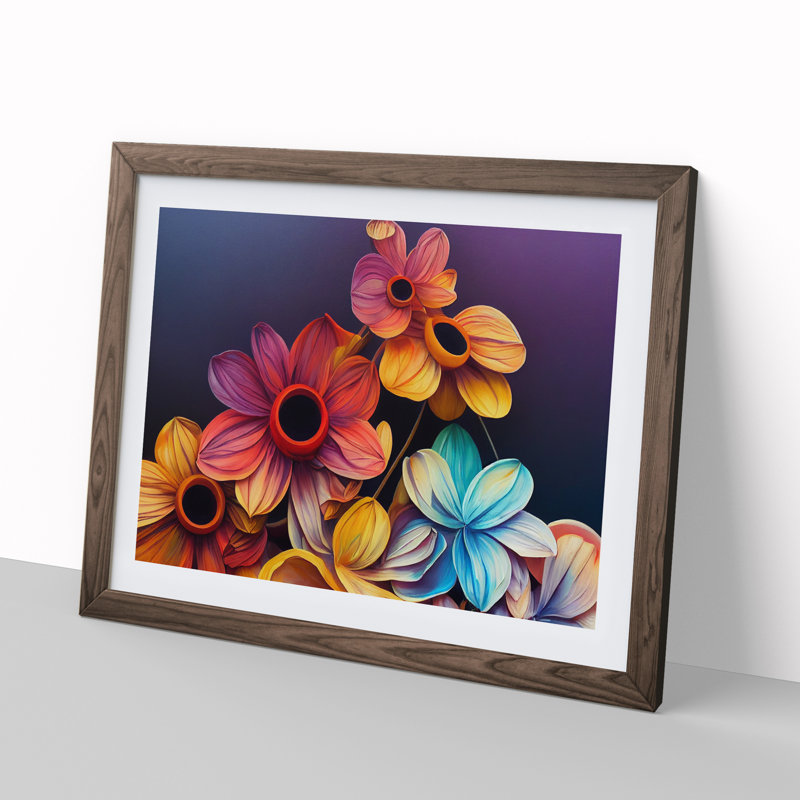 Stimulating Modern Flowers - Framed Print, 25cm H x 34cm W x 2cm D, Walnut