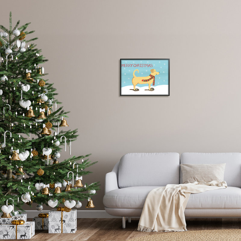 Art de Noël avec raquette de Noël portant un foulard, paysage d'hiver noir, estampe numérique encadrée par Heather Strianese