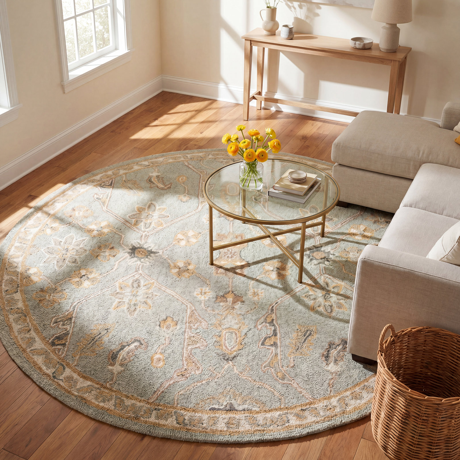 Airlie Oriental Handmade Tufted Wool Area Rug in Slate/Beige, Round 8'