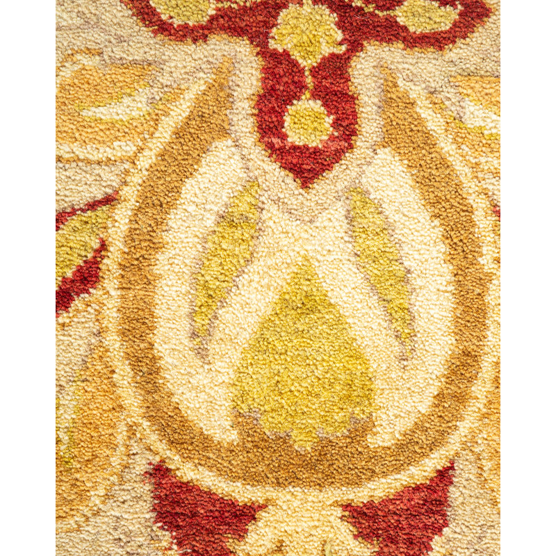 Tapis ivoire / orange en laine noué à la main de conception unique 7 pi 10 po x 10 pi 5 po Keenan