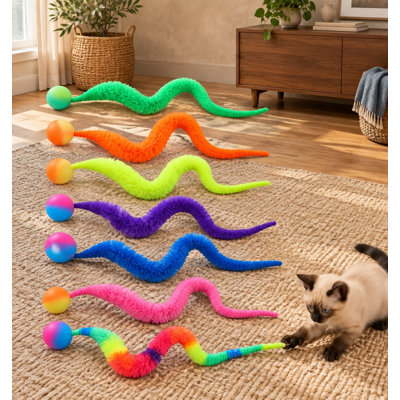 Ensemble de 7 balles rebondissantes chat arc-en-ciel avec vers torsadés colorés et duveteux, jouets interactifs en forme de ver magique et cadeaux de fête