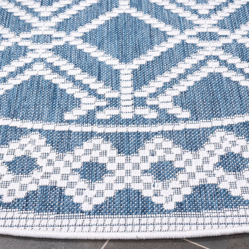 Keyiona Performance Machine Washable Geometric Indoor/Outdoor Area Rug, Round 6'7"
