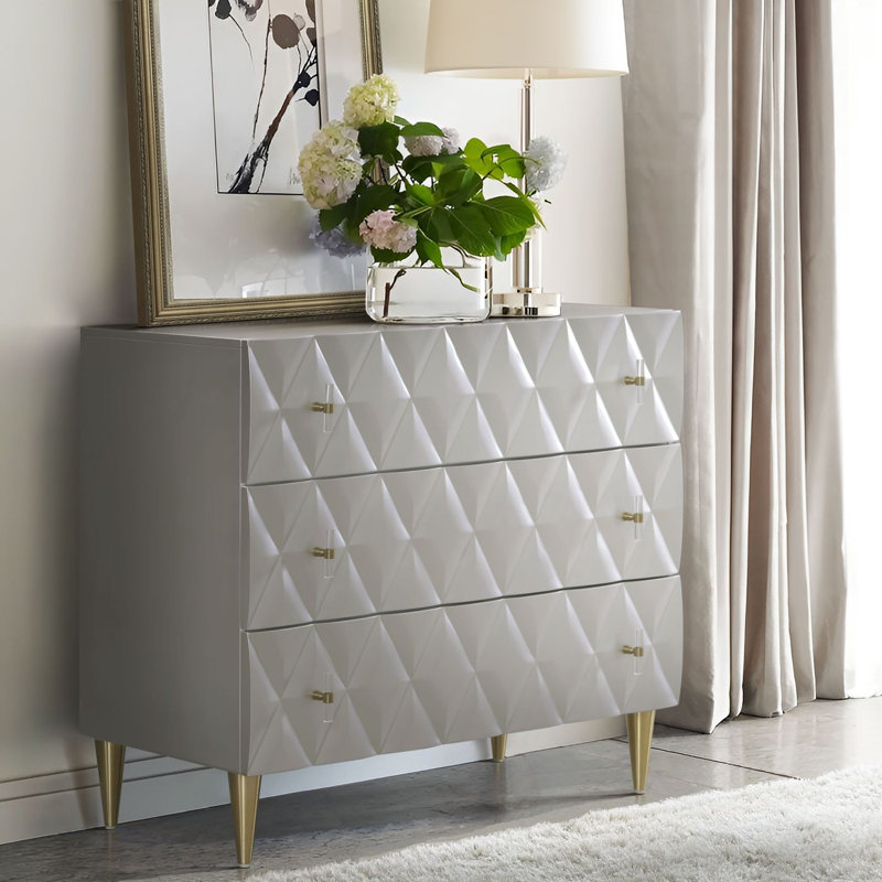 Metallic And Champagne 3-Drawer Console Cabinet
