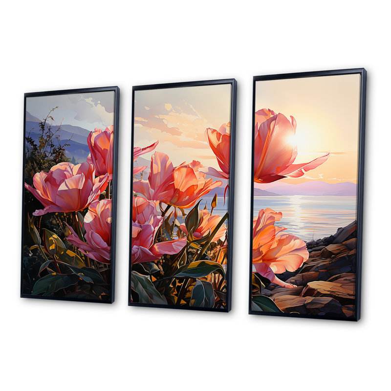Ensemble de salon mural Tulipes, Cadre flottant noir, H 32 po x l 48 po x P 1 po