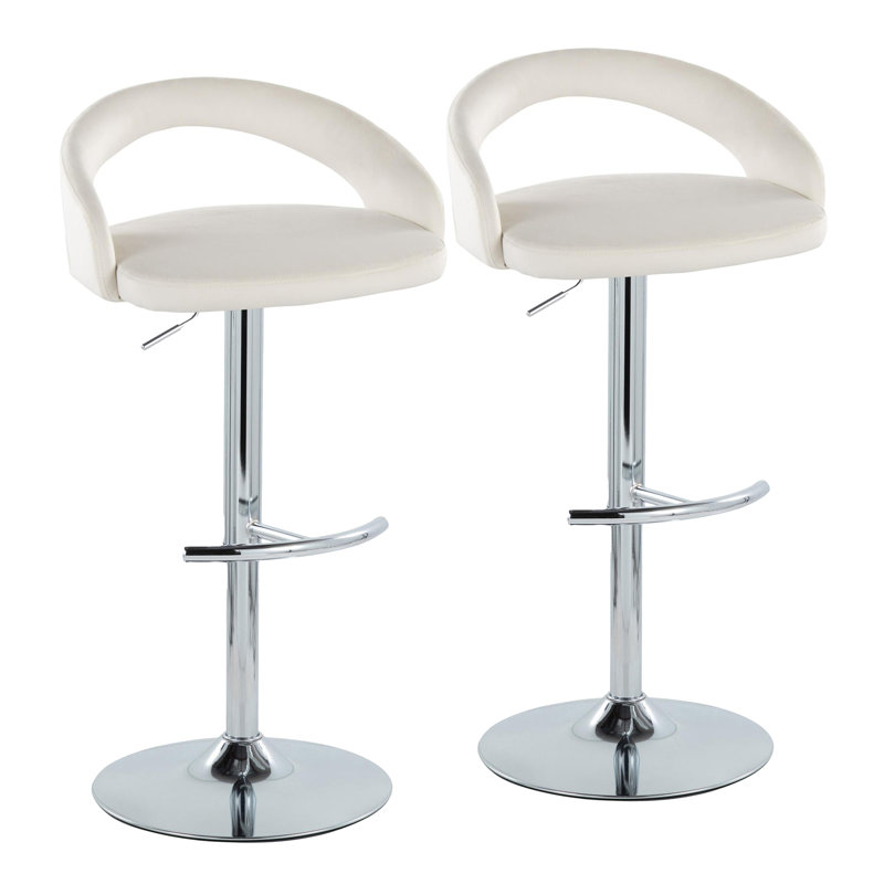 Tabouret de bar réglable, Chrome, Blanc / tissu, 2